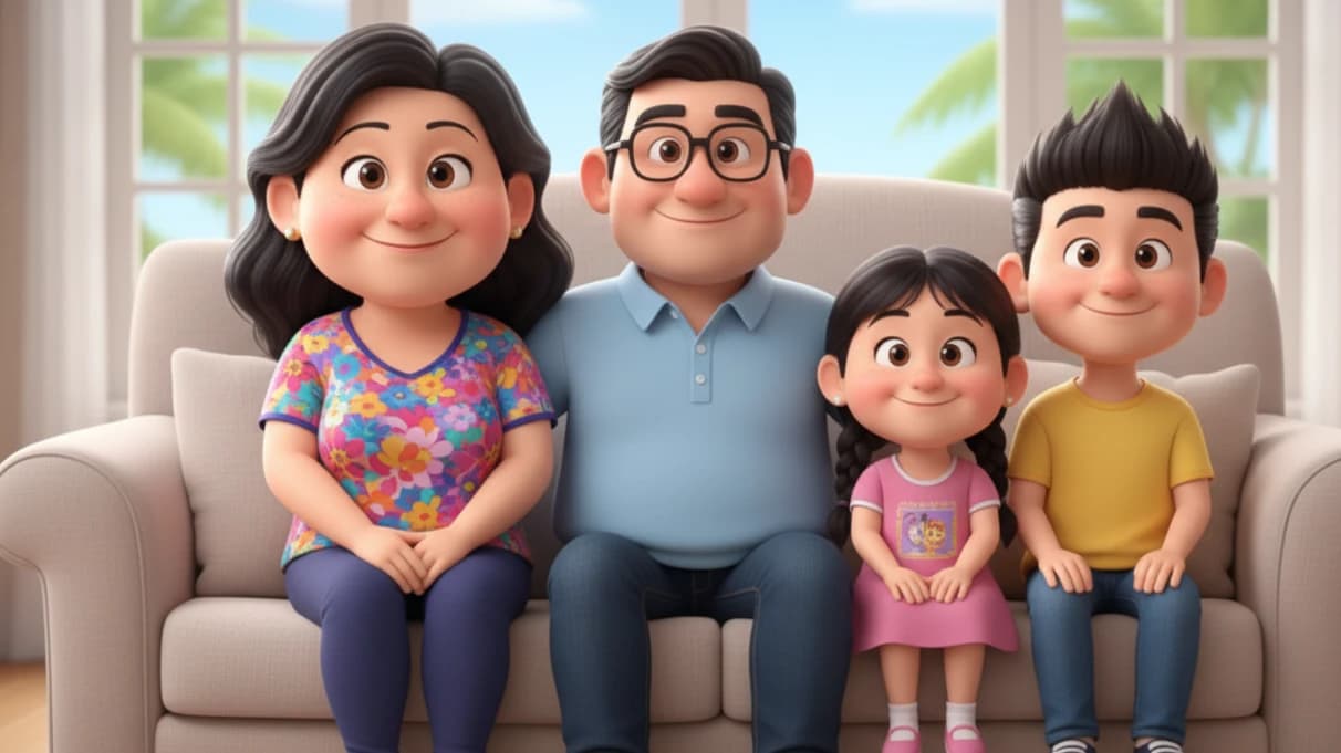 A happy family using a laptop to compare deals online